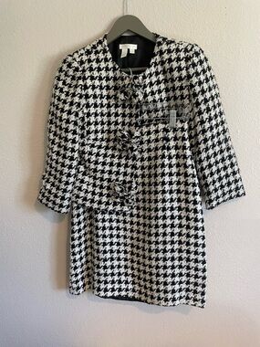 Black & White Houndstooth Two-Piece Blazer and Skirt Set